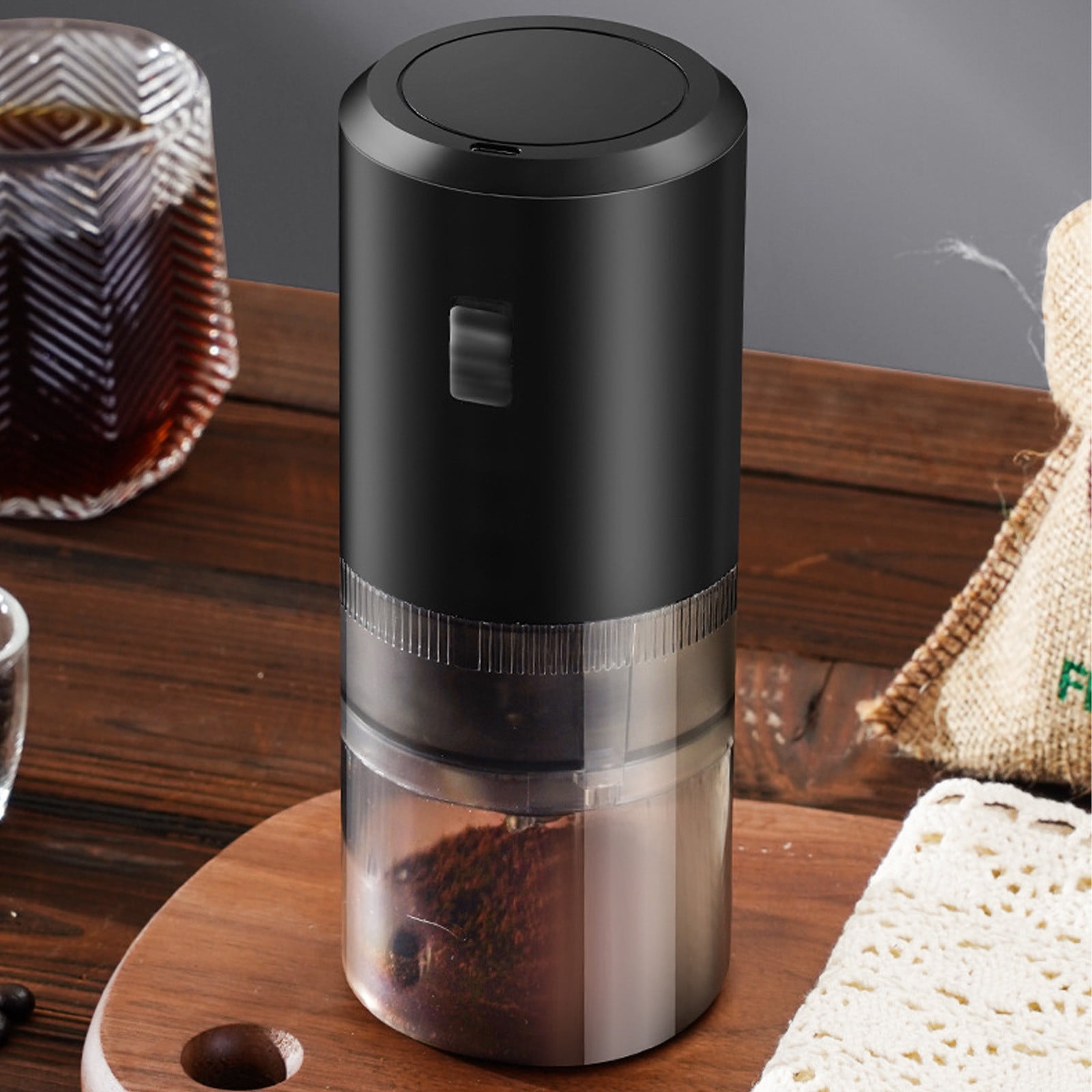 Coffee Bean Grinder Portable Electric, Usb C to C Charging Adjustable Coarseness, Ceramic Burr Spice Grinder with Clean Brush for Travel Home