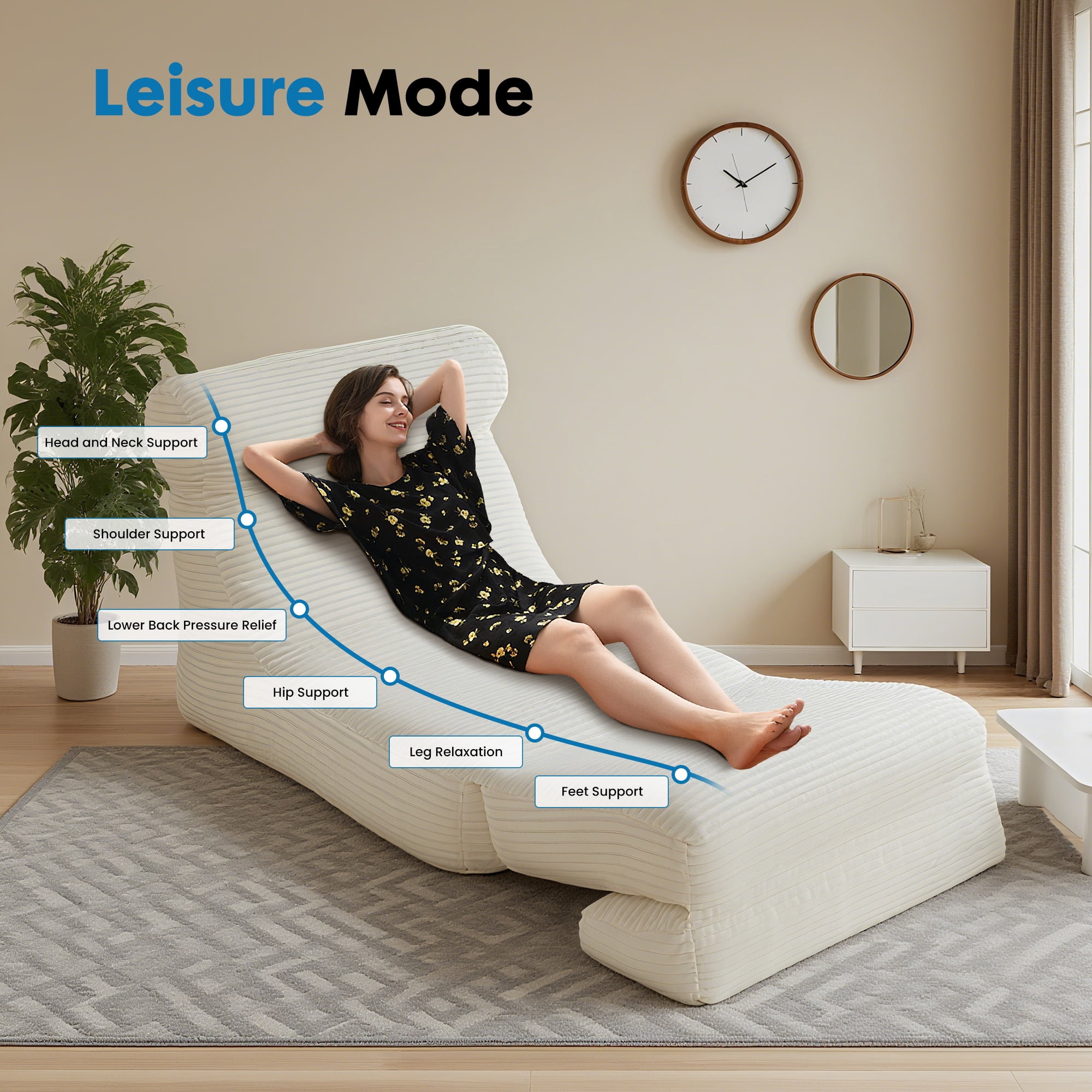 Gianna Convertible Folding Sofa Bed, Sleeper Chair with Backrest, Portable Fold Out Floor Lounger for Guest Room, Living Room, or Dorm, Beige