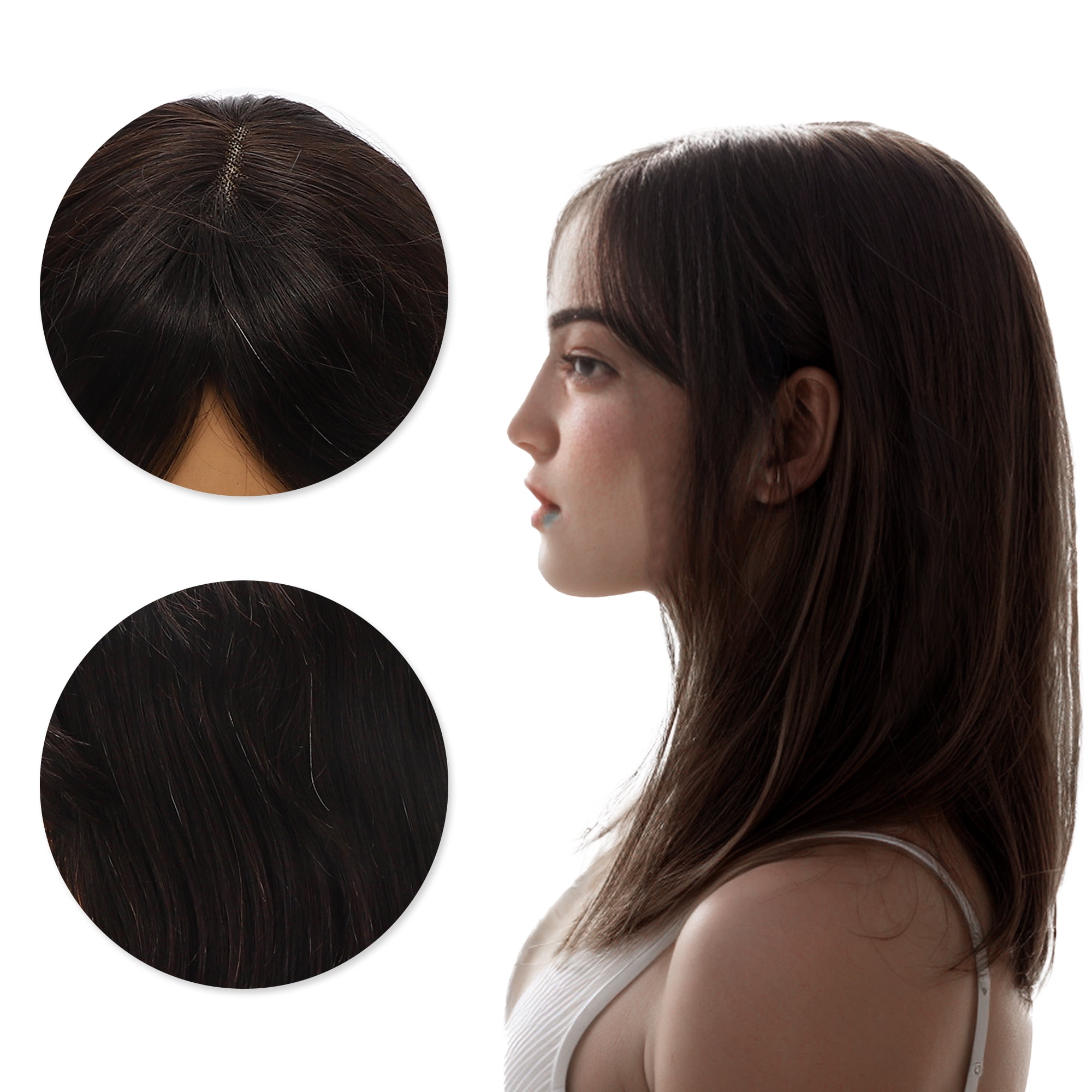 Unique Bargains 1 Pc Bangs Straight Hair Hair Wig Real Human Hair 12in 2x4in 180 Human Wig Yellow Black for Women