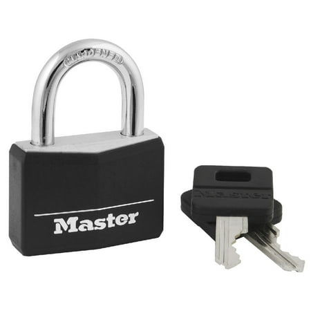 Padlock, Covered Aluminum Lock, 1-9/16 in. Wide, Black, 141D, PADLOCK APPLICATION: For indoor and outdoor use; Padlock is best used for backpacks,.., By Master