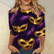 thumbnail image 1 of RKSTN Mardi Gras 3/4 Sleeve T Shirts for Women Top Oversized Crewneck Carnival Mask Print 3/4 Length Sleeve Shirt Womens Casual Round Neck Mask Tuesday Carnival Party Three Quarter Sleeve Tee Shirt, 1 of 5