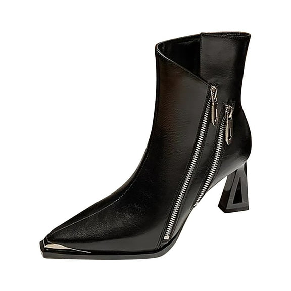 Black Women Metal Pointed French Slim Heel Hollow Short Boots Casual Outdoor Shoes With High Heel And Elegant Design