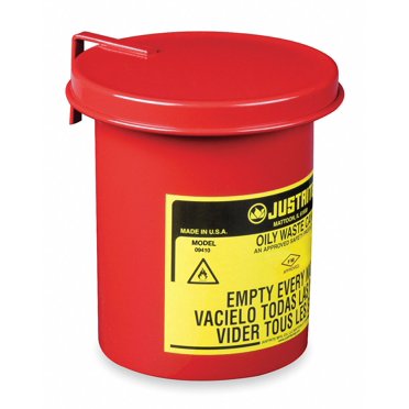 Justrite 2-Gallon Yellow Oily Waste Can - Galvanized Steel Countertop Container For Solvent Rags
