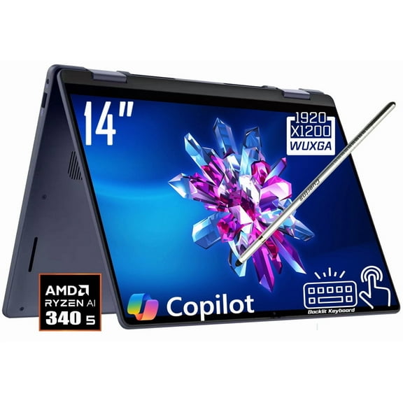 Dell 14 Plus 2-in-1 Copilot AI PC Laptop, 14" FHD 1920 x 1200 LED Touchscreen, AMD Ryzen AI 5 340(>Intel i5-13420H), 1080P Webcam, Backlit KB, Stylus Pen, Win11 Home (16GB DDR5 RAM | 512GB SSD)