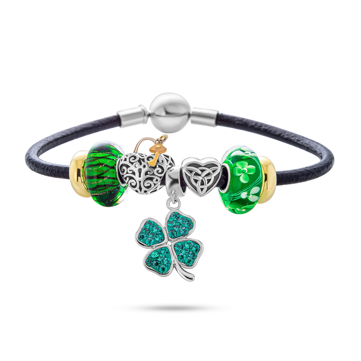 Four Leaf Clover CZ Diamond 18k Gold Plated Over Silver 925 Handmade Lucky Clover Bangles Cross Symbol Bangles Gift Idea Italy Jewelry