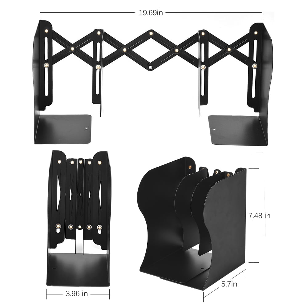 Retractable Bookends Metal Book Ends Decorative Binder Holder Organizer