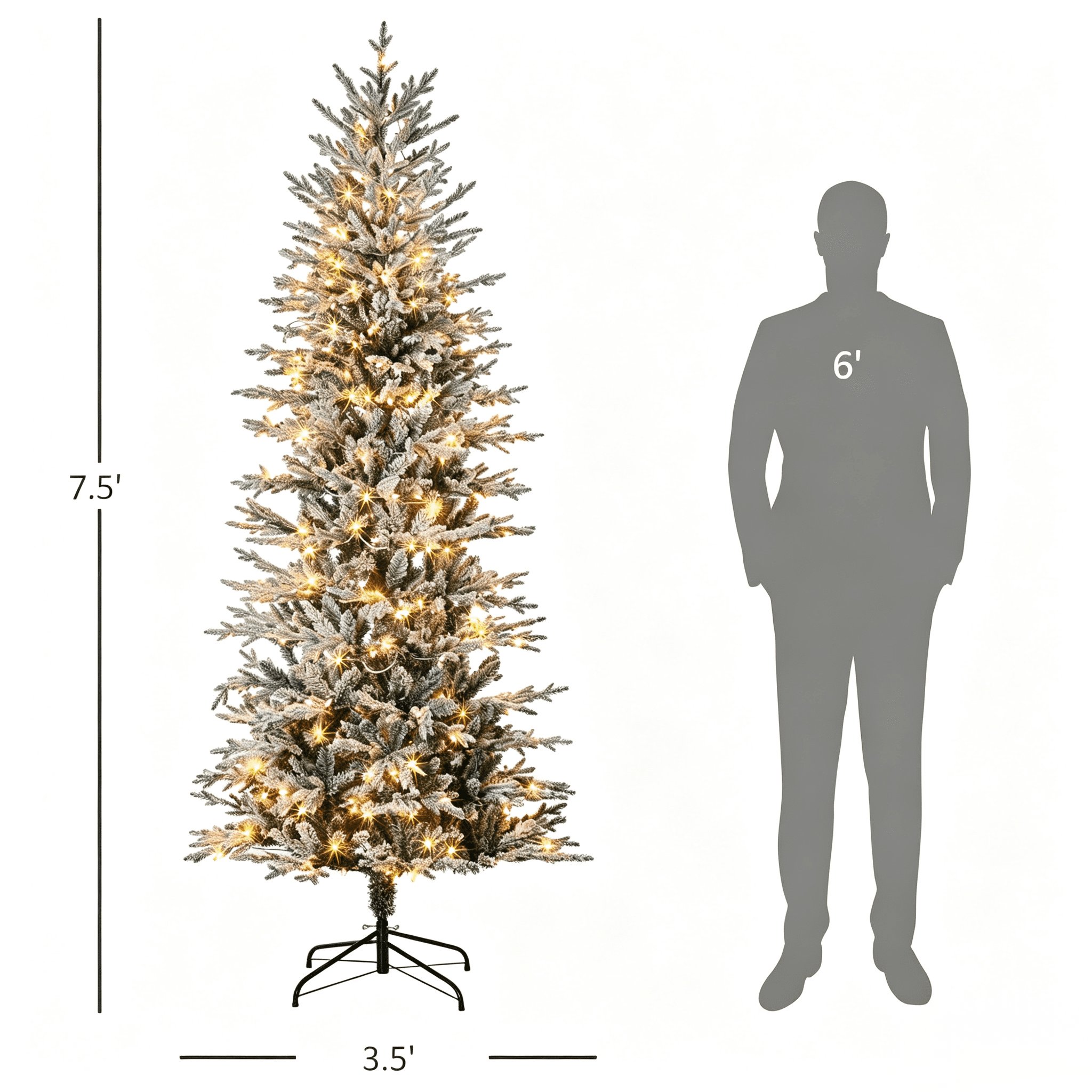 Christmas Trees with Snow Branches, Pre Lit Artificial Flocked Christmas Trees,Warm Yellow Clear Lights, Auto Open
