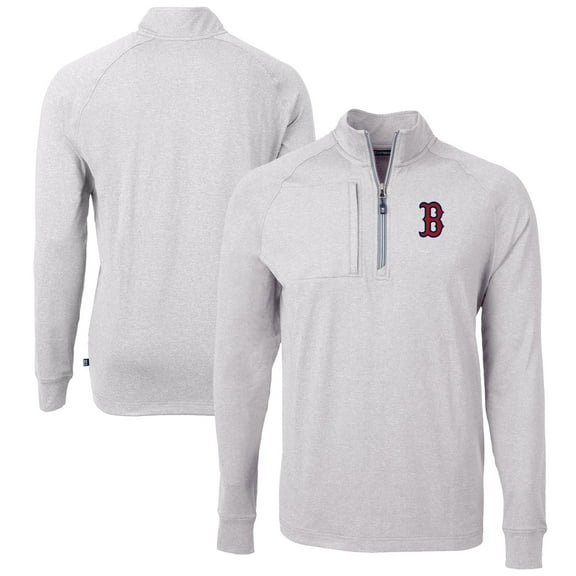 Men's Cutter & Buck Heather Gray Boston Red Sox Adapt Eco Knit Stretch Recycled Quarter-Zip Pullover Top