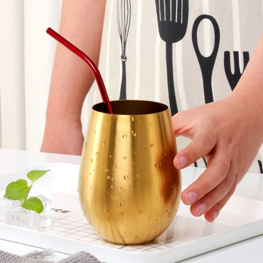Buyer Star 304 Stainless Steel Wine Glasses Set of 4 - Gold 17 oz Outdoor Wine Tumblers