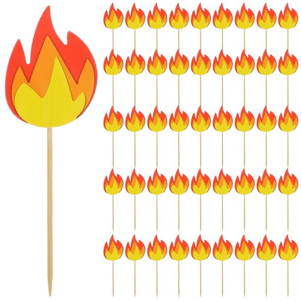 50 Uds. Decoraciones para pasteles de fuego, decoraciones enchufables para pasteles, selecciones de magdalenas, palitos de madera, decoraciones para insertar pasteles, suministros para fiestas temáti