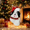 thumbnail image 6 of Tuvgenk White Dog Christmas Stocking, 17.7 inch Cute Puppy Xmas Stocking with Santa Hat, Pet Holiday Decor for Fireplace Mantel Christmas Tree, 6 of 6