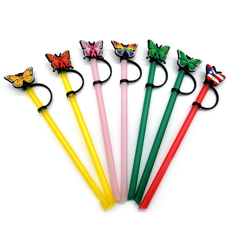 6 PCS Straw Covers Cap with 6 Reusable Drinking Straws,6-8mm Cute Flowers  Fruit Straw Toppers for Normal Cup Silicone Straw Tip Covers Kawaii  Drinking