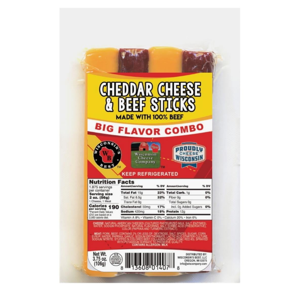 Wisconsin's Best Cheddar Cheese & Beef Sticks, 3.75 oz, 12 ct, Shelf