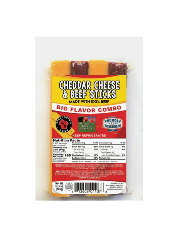 Wisconsin's Best Cheddar Cheese & Beef Sticks, 3.75 oz, 12 ct, Shelf Stable