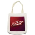 thumbnail image 1 of Saying Tote Bag, Keep Silence Typographic Phrase Hand Writing Inscription Print, Cloth Linen Reusable Bag for Shopping Books Beach and More, 16.5" X 14", Cream, by Ambesonne, 1 of 2