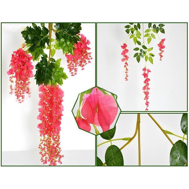 Artificial Flower Vine Garland | Violet Faux Floral Rattan | Hanging Wall Decoration for Home Wedding Party Photo Backdrop | Durable Realistic Greenery | 12 Flowers Included