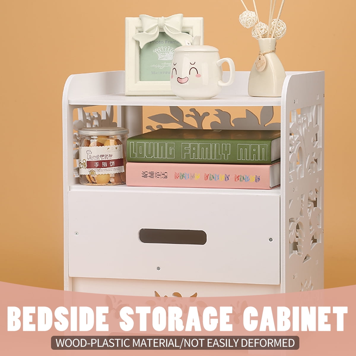 Bedside Table Drawer Wood Plastic Nightstand Chest Lamp Side