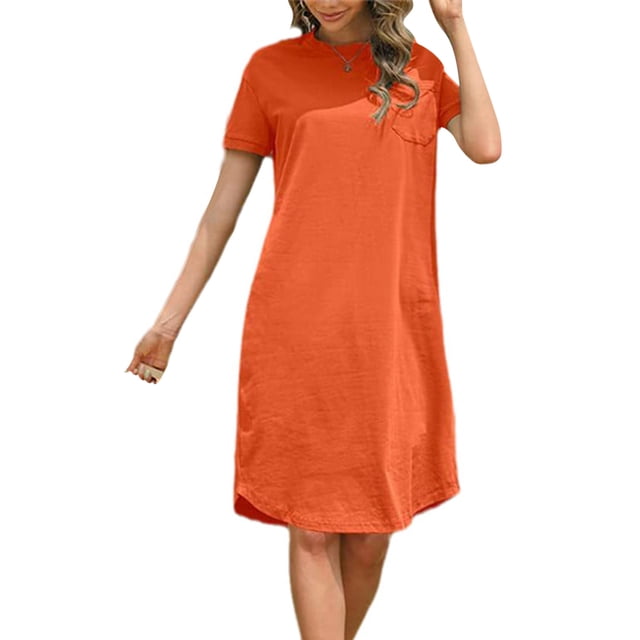 Mefallenssiah Mode Robe Décontractée à Manches Courtes et Col Rond pour Femmes