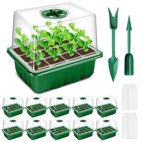Bandeja Seed Starter YAUNGEL, paquete de 10 unidades, 120 celdas con tapa, color verde