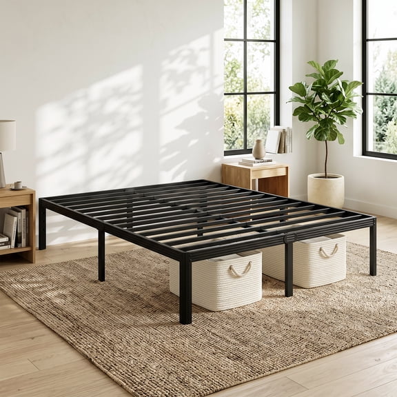 Venuezy 18 Inch High Queen Metal Bed Frame,Bed Frame with Storage Space,Noise-Free Heavy Duty Sturdy Mattress Foundation,Easy Assembly,Quick Setup,No Box Spring Needed,18 Inch,Queen