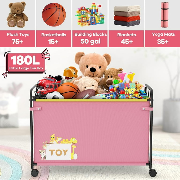 180L Kids Extra Large Toy Box with Wheels Handle, x