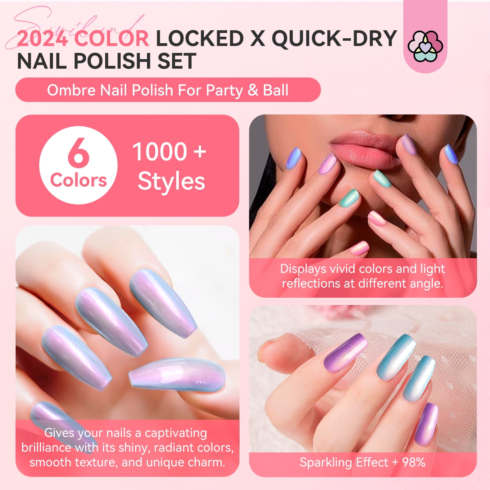 SAVILAND 6pcs Ombre Nail Polish Sets: Charm Pink Blue Gold Purple Ombre Summer Fingernail Polish Colors Air Quick Dry Nail Polish Plant-base Castor Oil Natural Nail Polish Kit