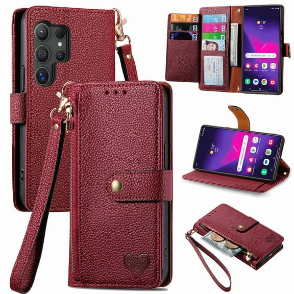 ETFAST Wallet Leather Phone Case For Samsung Galaxy S24 Ultra S24Plus S23 Ultra S22 Ultra S21 FE S20 Ultra Multi Card Zipper Phone case