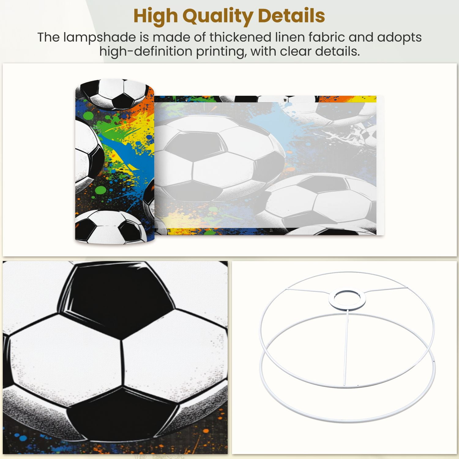 Linen Drum Lampshades Abstract geometric Football soccer ball elements seamless 13"x13"x10" Light Shade for Table Lamps Floor Lamps Drum Lamp Shades Lampshade Replacement Assembly Required