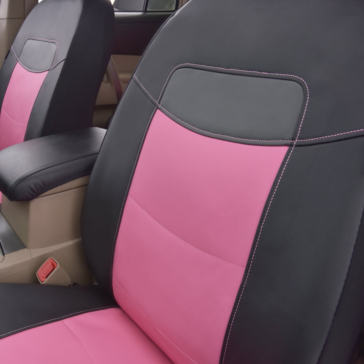 Flying Banner Car Seat Covers Protectors Full Set Synthetic Leather Front Pair Pink