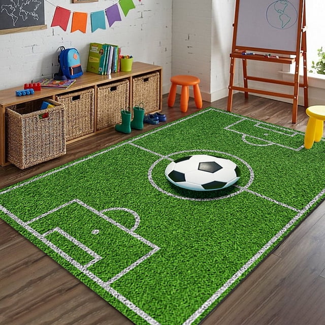 HLONK cdar Football Rug Playing Football Interesting Sports Scene Design Modern Football Non Slip Area Rug Floor