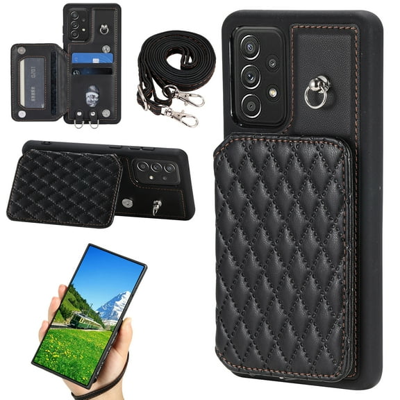 Case for Samsung Galaxy A53 5G, Detachable Crossbody Strap Wallet Case with Card Slots, Stand Ring Flip PU Leather Protective Cover Lanyard for Women for Samsung Galaxy A53 5G, Black