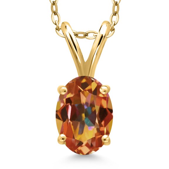 Gem Stone King 1.00 Ct Ecstasy Mystic Topaz 18K Yellow Gold Plated Silver Pendant With Chain
