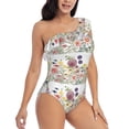 thumbnail image 3 of Uemuo Autumn Garden Print Women's One Piece Swimsuit Asymmetrical Neck Bathing Suit One Shoulder Side Cutout Ruffle Swimwear-Large, 3 of 6