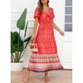 thumbnail image 3 of Mialoley Femmes Robe Longue, Élégante Manches Courtes V Cou Graphique Imprimé en Vrac Plage Robe Robe de Vacances, 3 of 9