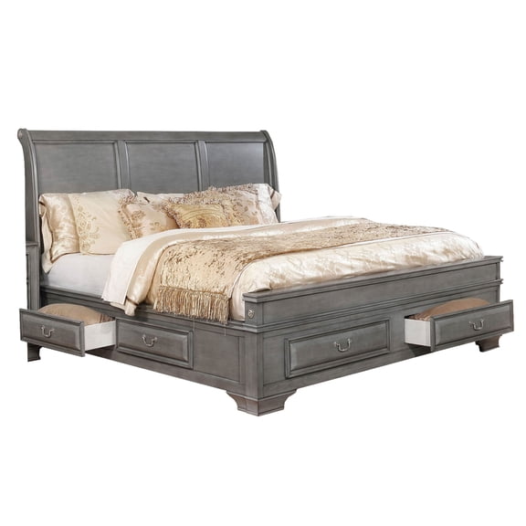 Wooden Queen Size Bed with Spacious Storage Drawers Gray - Saltoro Sherpi