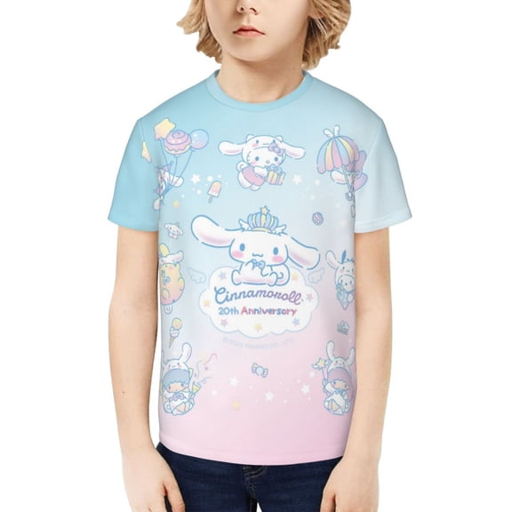 Sanrio Cinnamoroll Kids T-Shirt 3d Printed Graphic T-Shirts Boys And Girls Short Sleeve Shirts For Youth Kids X-Small
