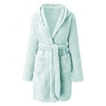 thumbnail image 4 of Clearance Sale! Women's Solid Colour Long Sleeve Pocket Hooded Knee Short Plush Pajamas Robe Homewear Bathrobe, 4 of 4