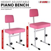 5 Core Piano Bench 3 Padded Cushioned Stool w Backrest Heavy Duty Musician Chair Height Adjustable