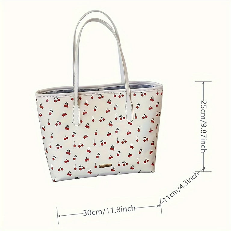 MICHROE Cherry Print PU Tote Bag For Women Fashionable Shoulder Bag Large Capacity Commuter Handbag Walmart