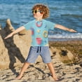 thumbnail image 3 of FORMRS Boys Rash Guard Short Sleeves Swim Shirt Quick Dry UPF 50+ Sun Protection, Sizes 3-12T, Pink Beach Toys Pattern, 3 of 6