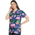 thumbnail image 7 of Stylore Womens Hawaiian Shirt Short Sleeve Blouse Flamingo Navy Blue Pink M, 7 of 7