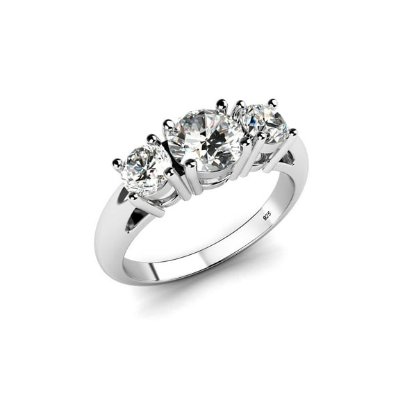 Sz 11 Sterling Silver 925 Cubic Zirconia CZ 3 Stone Engagement Ring