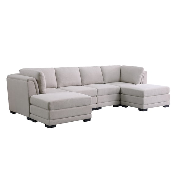JERFIT Reversible Linen Sectional Sofa with Ottomans, Light Gray 4-Piece Convertible Couch for Living Room