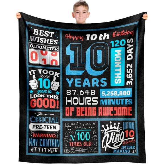 10 Year Old Boy Birthday Gift for Boy Blanket 60" x 50" 10 Yr Old Presents Boys Ten Year Old Throw