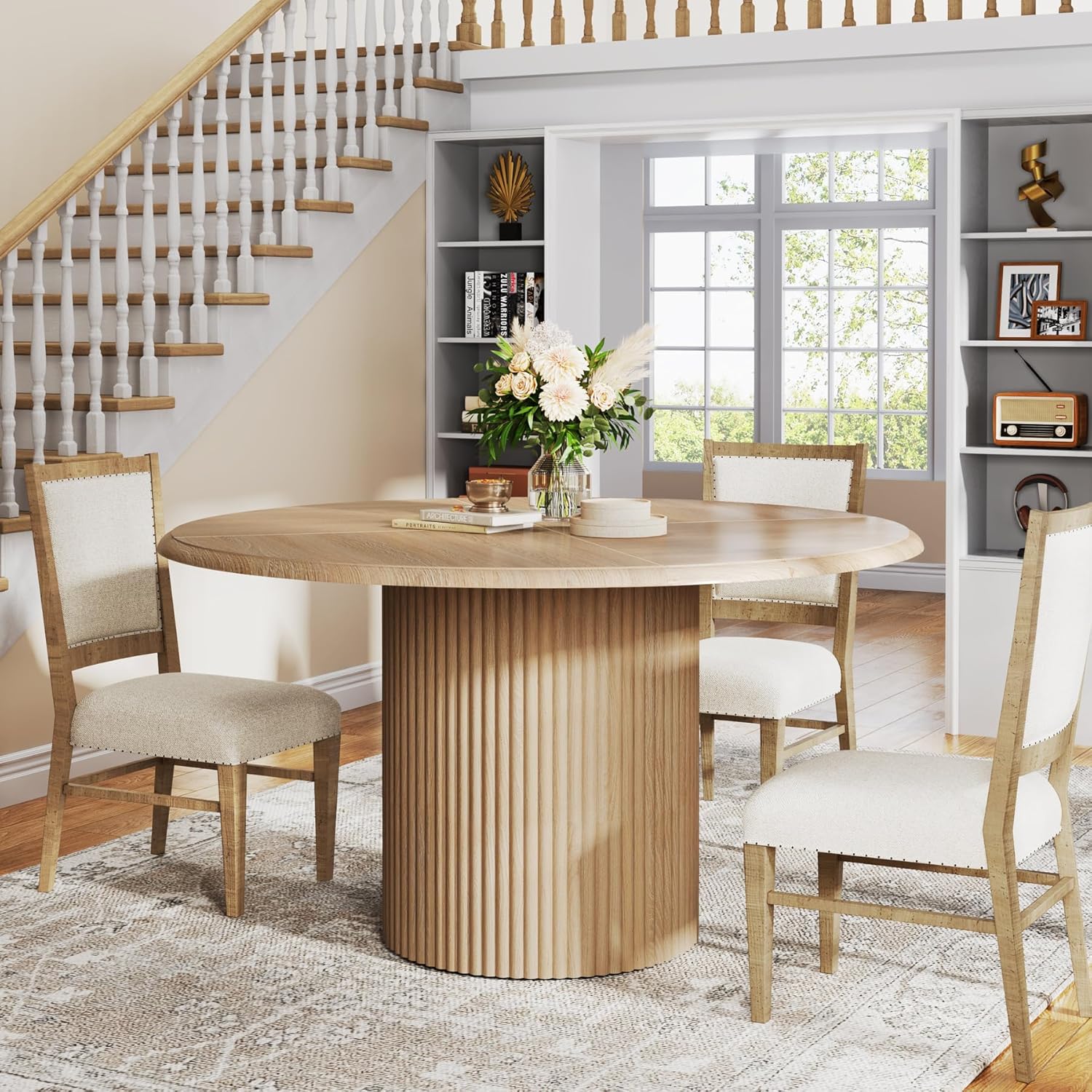 Finmind Round Dining Table for 4, Modern Kitchen Table with Metal Base for Dining Room Kitchen, Living Room (Chairs Not Included)