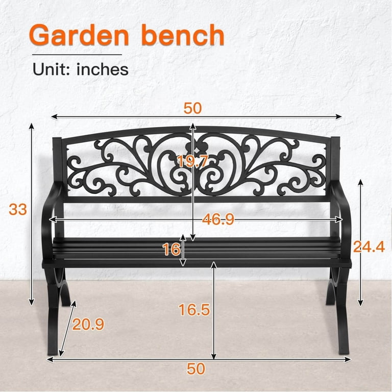 NiamVelo Garden Bench, 50", Stainless Steel, Black photo 6