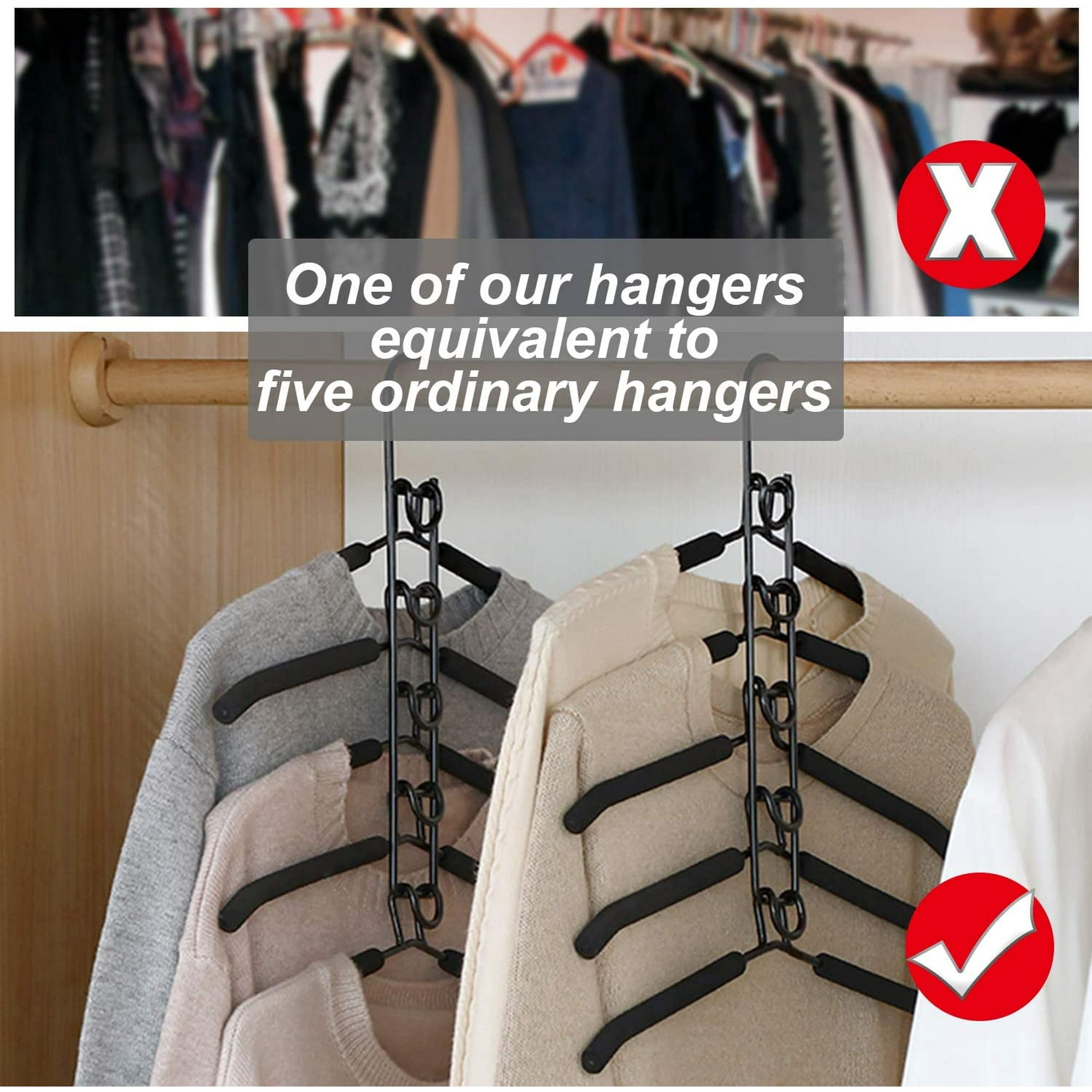 4 Pack 5-in-1 Multi-Layer Closet Hangers, Space Saving Non-Slip Foam Padded Heavy Duty Hanger for Coats, Sweaters, Suits & Shirts, Closet Organizer Storage
