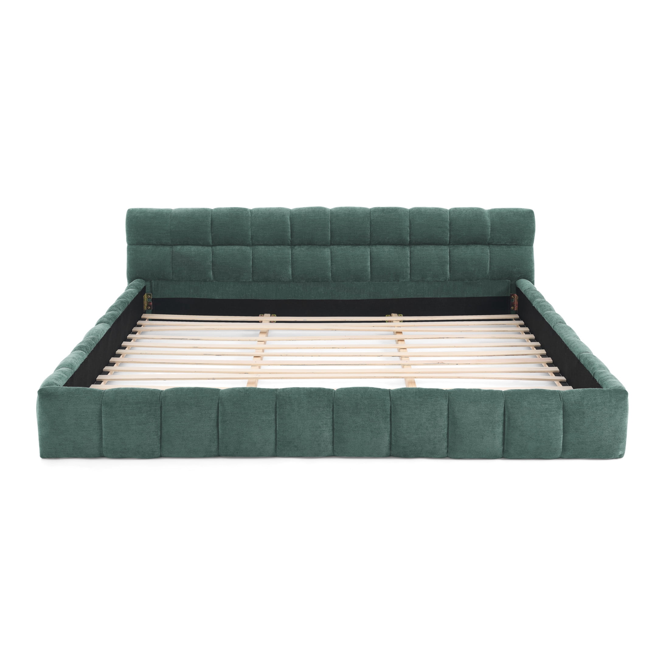 Noble House Oprah King Size Chenille Upholstered Bed Frame, Modern Solid Frame Grounded Platform Bed, Green