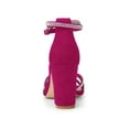 thumbnail image 2 of BLISSFUL STEP Women's Shoes Rhinestone Crisscross Strappy Block Heel Faux Suede Ankle Buckle Sandals Hot Pink 6, 2 of 7