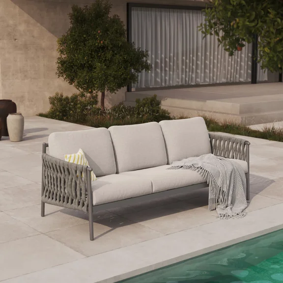 EVERITE 3-Person Sofa With Jumbo Rope And Thick Cushion,Beige
